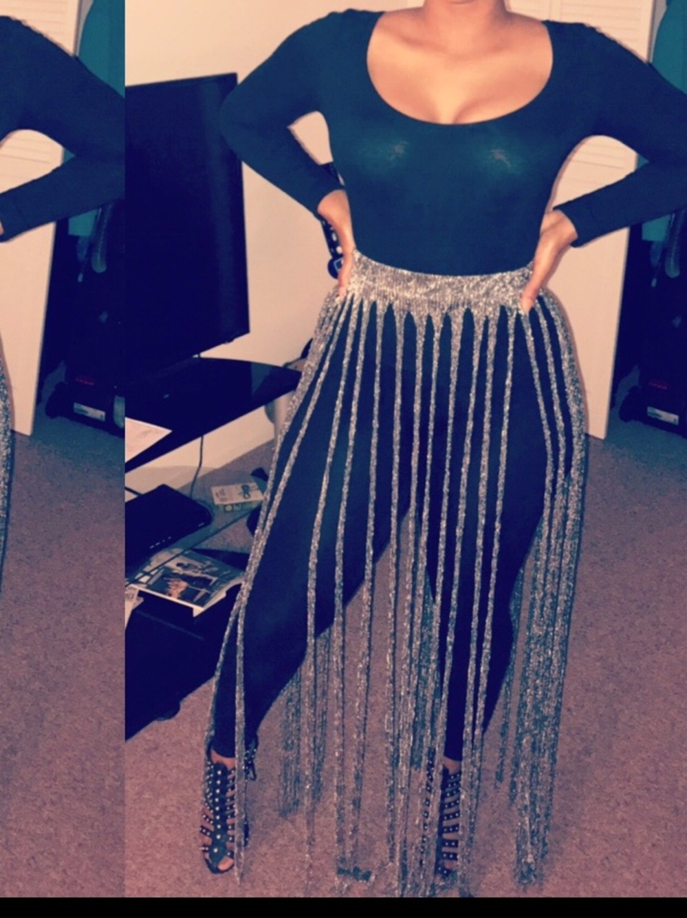 Fashion Nova Silver Fringe Chain Skirt